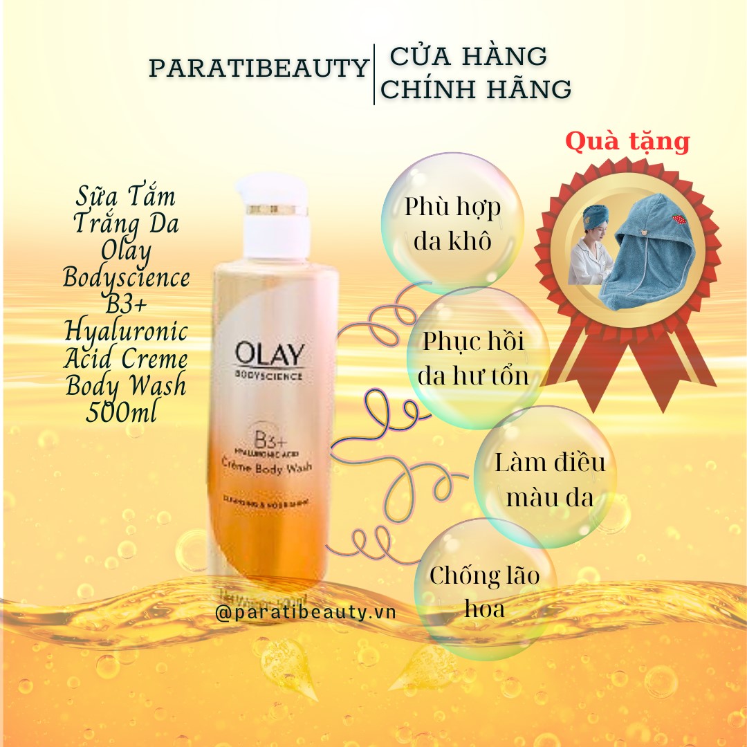 Sữa Tắm Trắng Da Olay Bodyscience B3+ Hyaluronic Acid Creme Body Wash 500ml