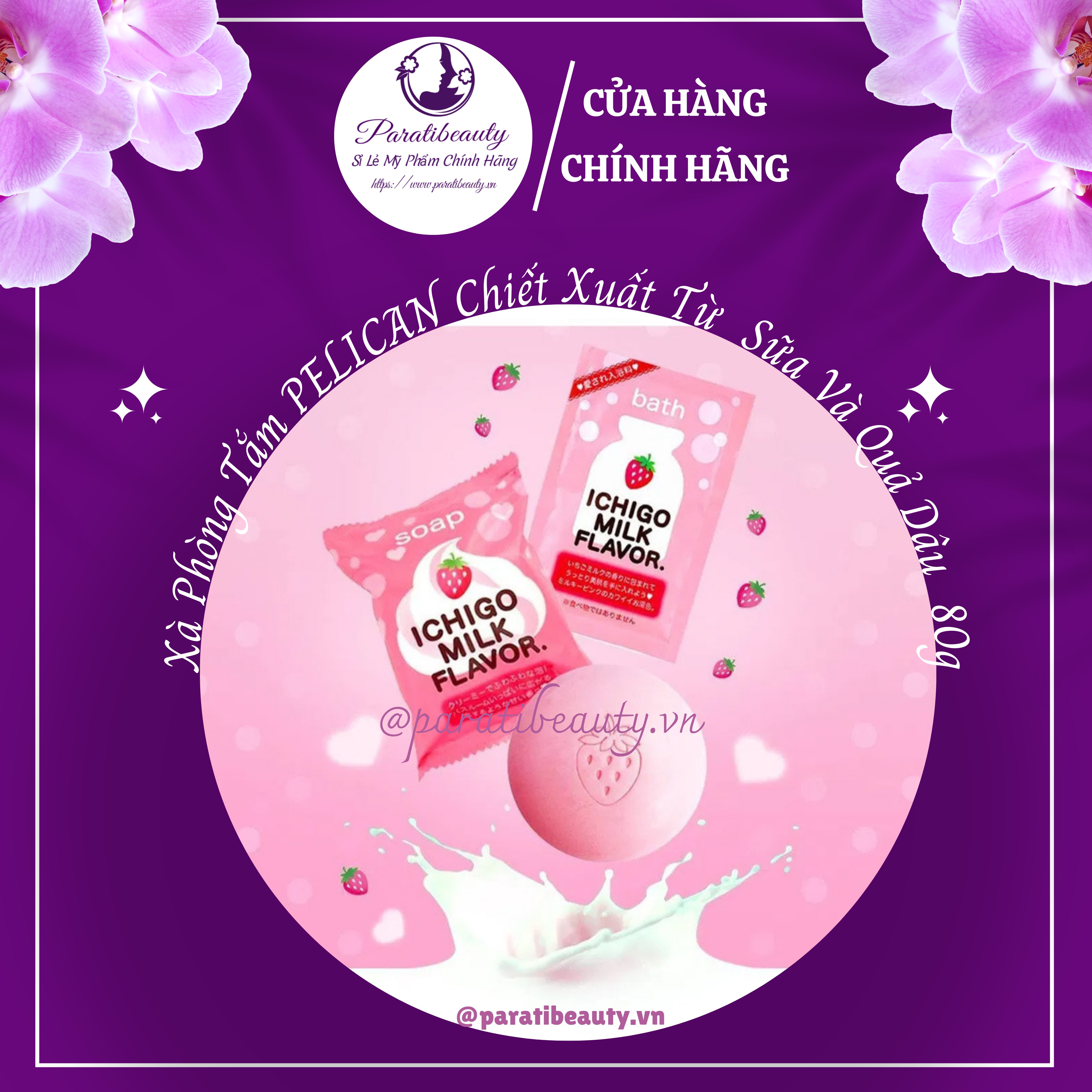 Xà Phòng Tắm Pelican Ichigo Milk Flavor Body Soap Chiết Xuất Từ Sữa Và Dâu Tây  80g