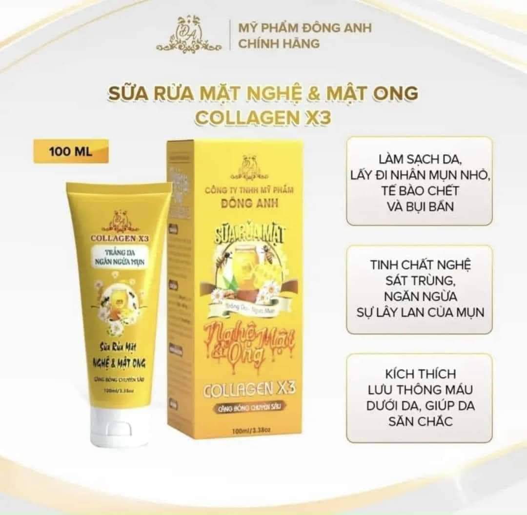 Sữa Rửa Mặt Nghệ Và Mật Ong Collagen X3 Trắng da, Ngăn Ngừa Mụn 100ml