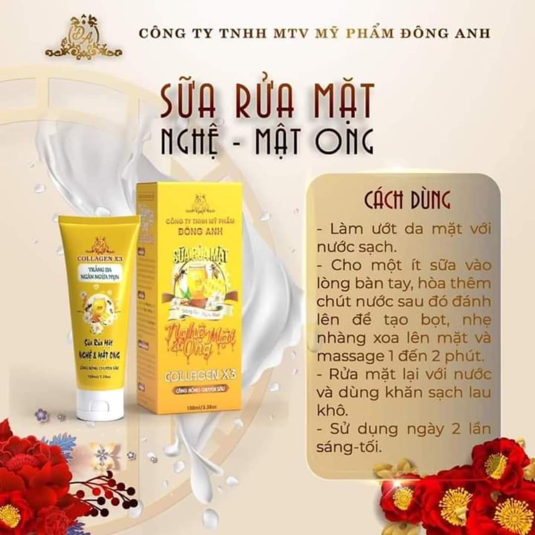 Sữa Rửa Mặt Nghệ Và Mật Ong Collagen X3 Trắng da, Ngăn Ngừa Mụn 100ml