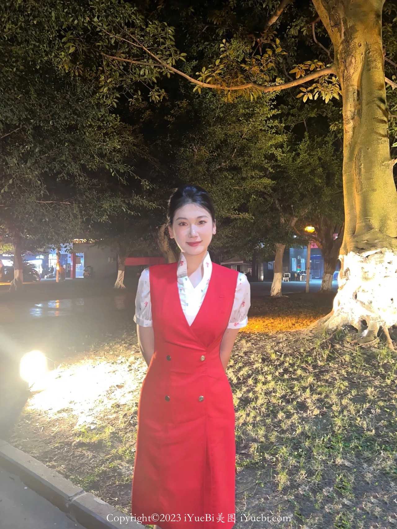 在夜幕下丰满大气的中国国际航空熟女空姐