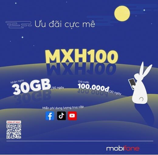 Gói MXH100 MobiFone – Chỉ 100K/tháng có 30GB và Free Tiktok, Youtube, FaceBook