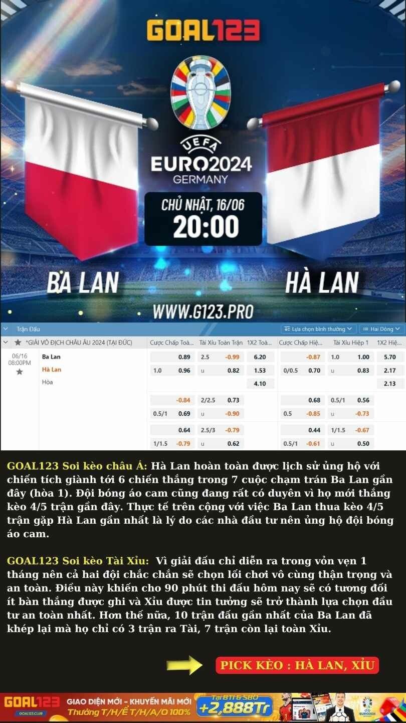 GOAL123 kèo Ba Lan vs Hà Lan 20h ngày 16/6 - Live cùng Unicorn OHEE-1-8