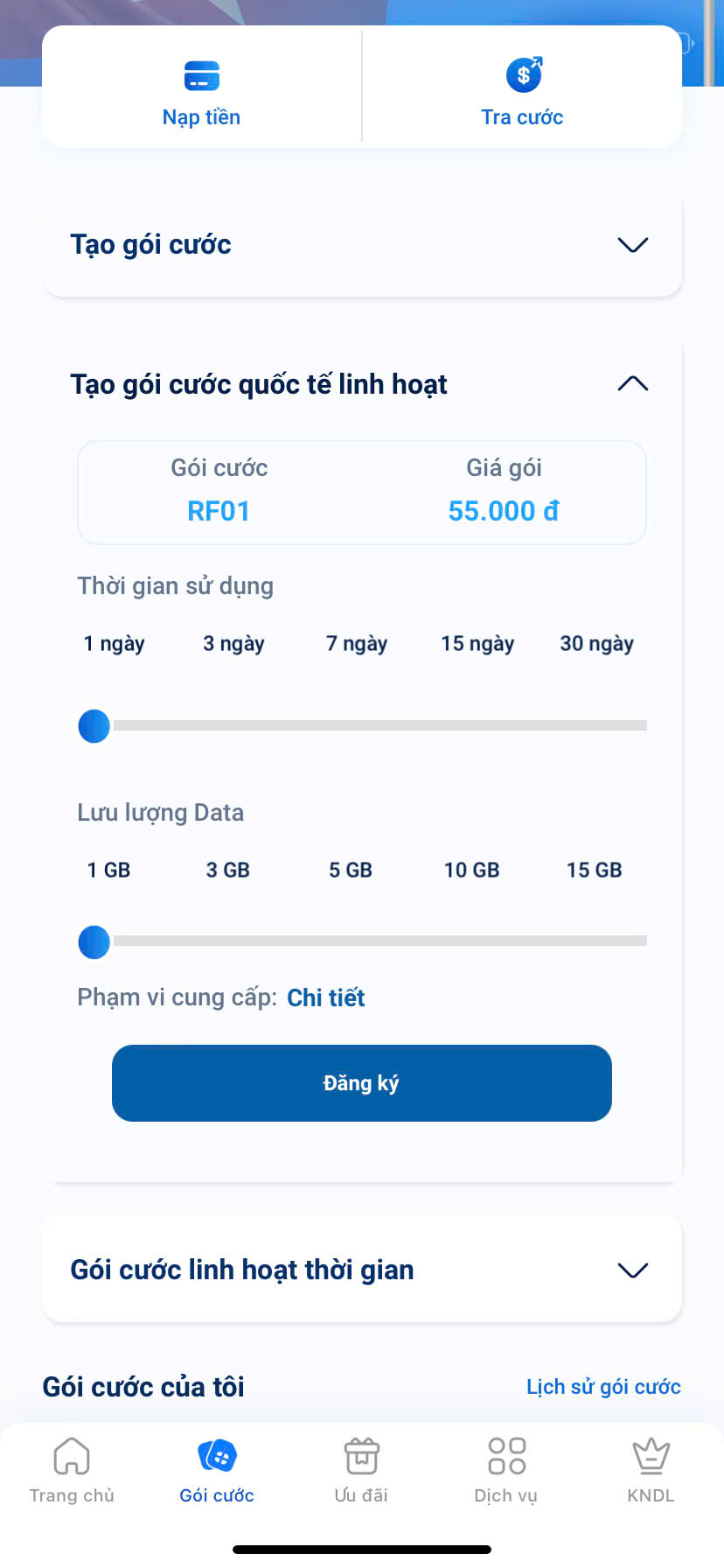 Tự tạo gói cước Data linh hoạt chuyển vùng quốc tế ngay trên app My MobiFone