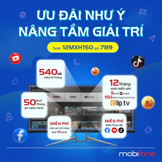 Đăng ký gói 12MXH150 MobiFone nhận trọn combo ưu đãi siêu hời